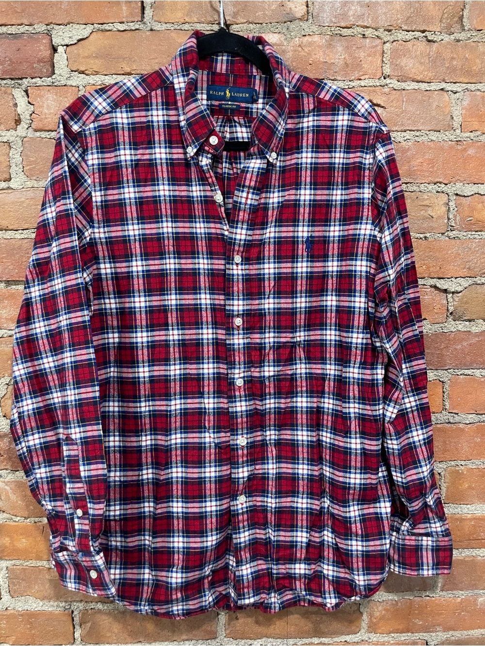 Ralph Lauren Red, White & Blue Plaid Button-Down Shirt | Large